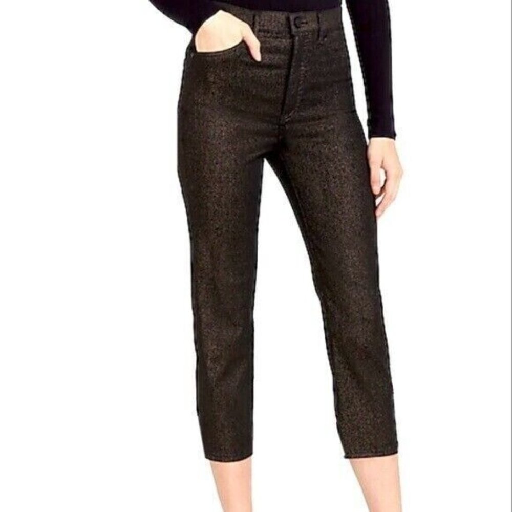 Express Metallic Jeans Womens 0 x26"Inseam Gold Shimmer Straight Super High Rise